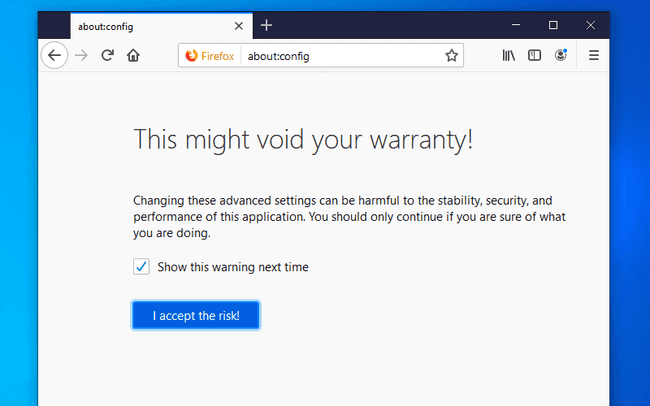 Firefox configuration warning